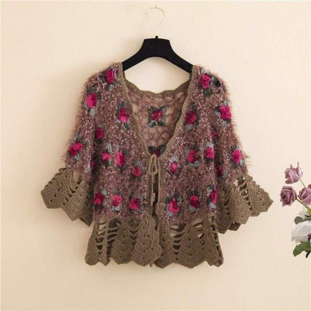 customized Women’s Vintage 3D Floral Crochet Mohair Knit Sweater