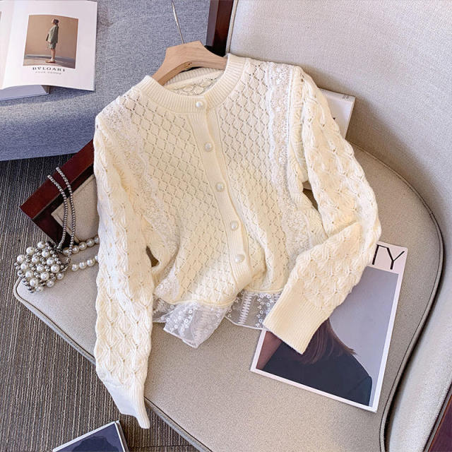 customized Women’s Classic Pearl Button Cable Knit Cardigan Sweater