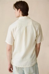Personalized Men’s Beige Lightweight Short Sleeve Button-Down Shirt – Casual Breathable Summer Shirt