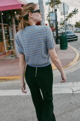 ODM OEM Urban Striped Knit Top – Blue & Taupe Short Sleeve Sweater for Women
