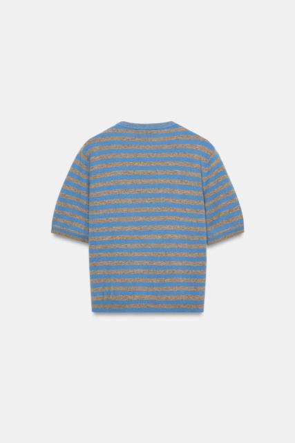 ODM OEM Urban Striped Knit Top – Blue & Taupe Short Sleeve Sweater for Women