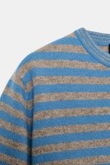 ODM OEM Urban Striped Knit Top – Blue & Taupe Short Sleeve Sweater for Women