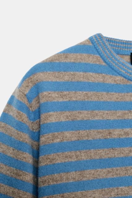 ODM OEM Urban Striped Knit Top – Blue & Taupe Short Sleeve Sweater for Women