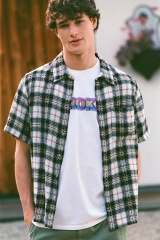 customized Men’s Black and White Textured Plaid Short Sleeve Overshirt