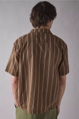 Factory Direct Men’s Brown Vertical Stripe Short Sleeve Camp Collar Shirt