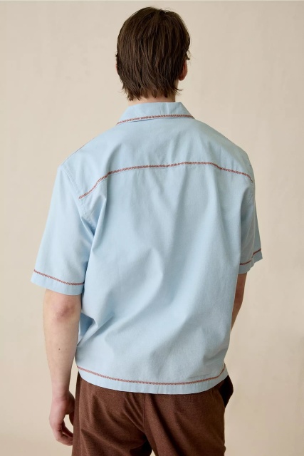 ODM OEM Men’s Sky Blue Floral Embroidered Short Sleeve Camp Collar Shirt