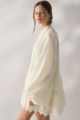 Wholesale Women’s Ivory Pintuck Lace Trim Long Sleeve Mini Dress