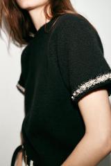 ODM OEM Women’s Black Short Sleeve Textured Knit Sweater Top