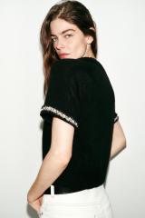 ODM OEM Women’s Black Short Sleeve Textured Knit Sweater Top