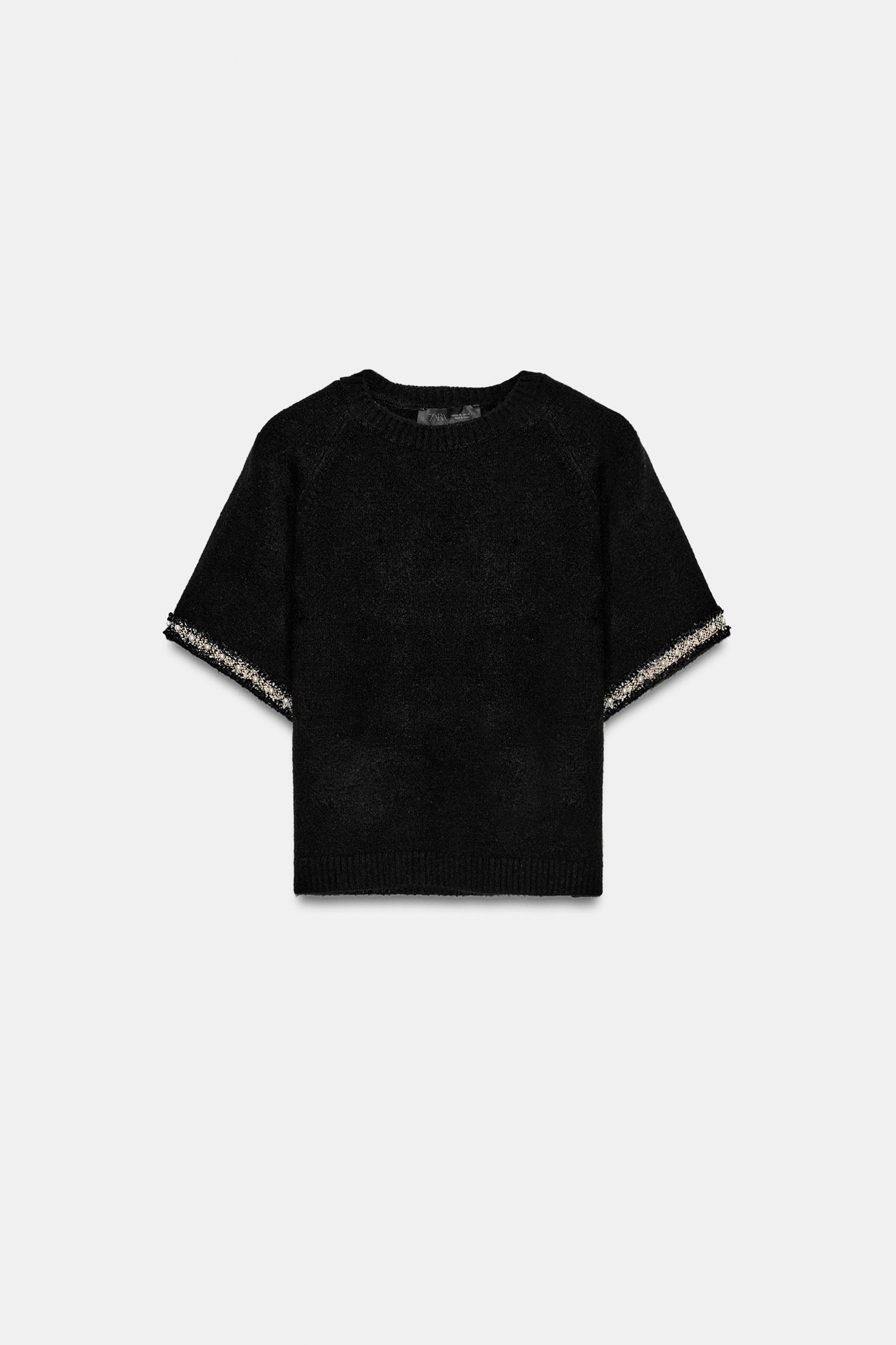 ODM OEM Women’s Black Short Sleeve Textured Knit Sweater Top