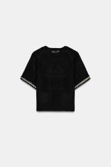 ODM OEM Women’s Black Short Sleeve Textured Knit Sweater Top