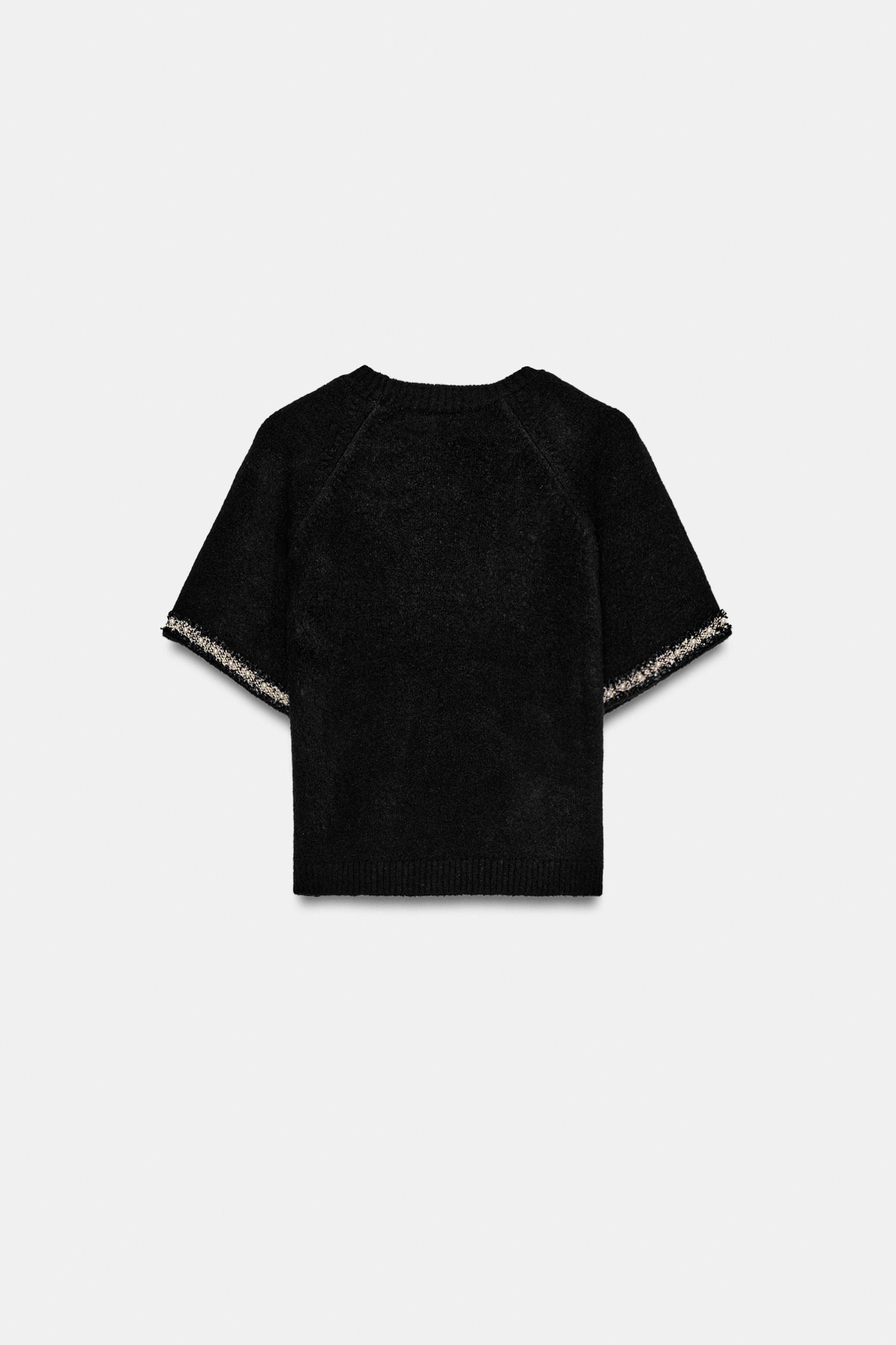 ODM OEM Women’s Black Short Sleeve Textured Knit Sweater Top