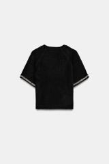 ODM OEM Women’s Black Short Sleeve Textured Knit Sweater Top