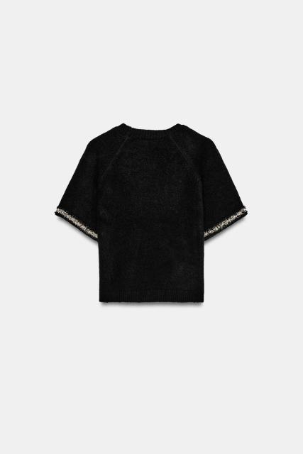 ODM OEM Women’s Black Short Sleeve Textured Knit Sweater Top