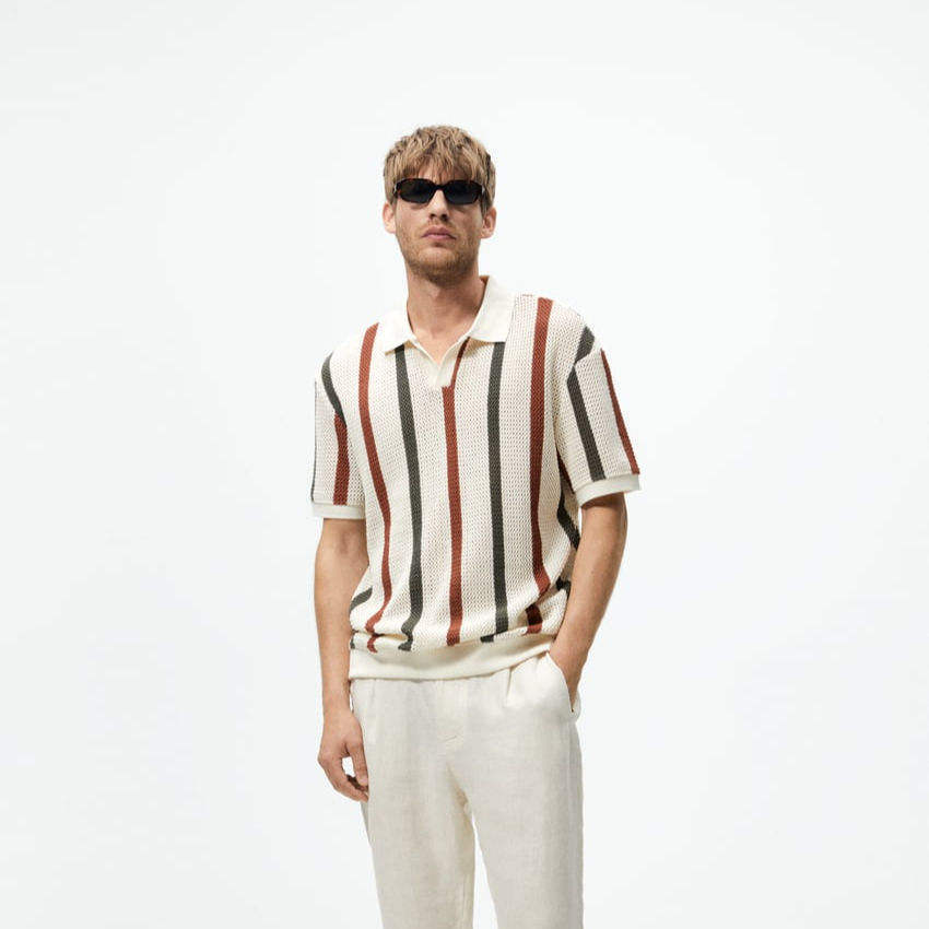 Factory Direct Men’s Vintage Striped Knit Polo Shirt