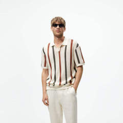 Factory Direct Men’s Vintage Striped Knit Polo Shirt