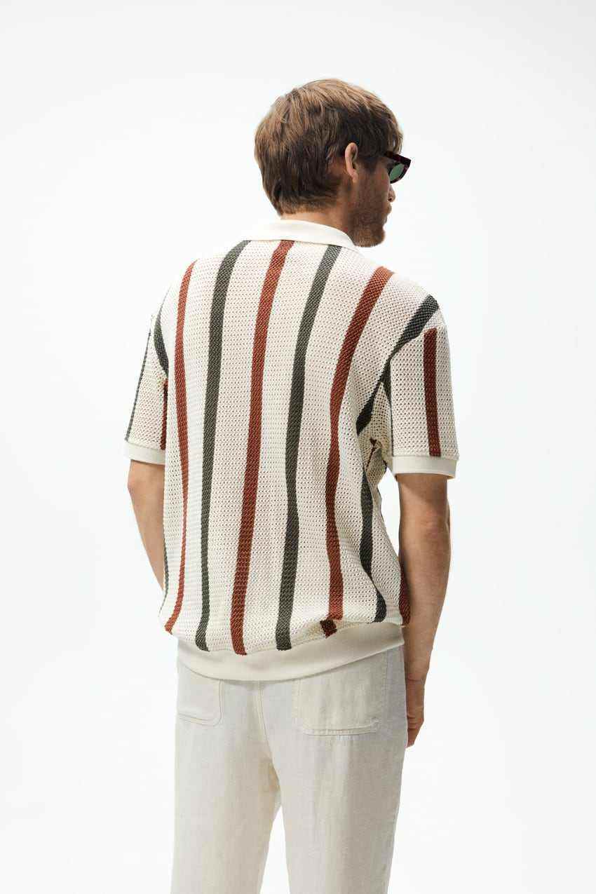 Factory Direct Men’s Vintage Striped Knit Polo Shirt