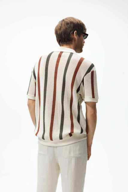Factory Direct Men’s Vintage Striped Knit Polo Shirt