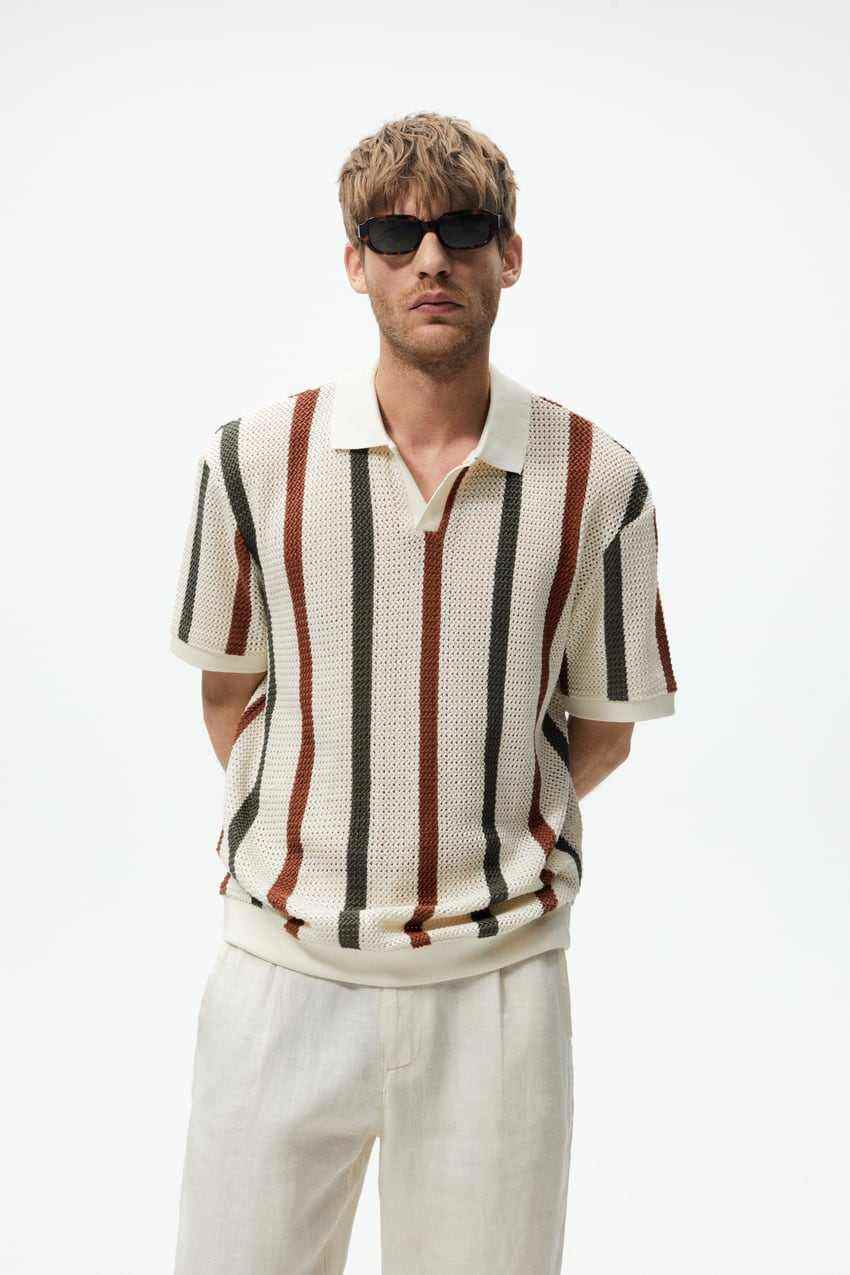 Factory Direct Men’s Vintage Striped Knit Polo Shirt