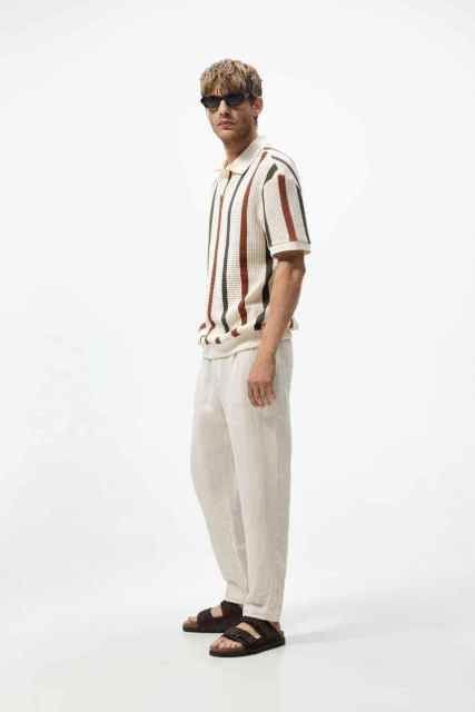 Factory Direct Men’s Vintage Striped Knit Polo Shirt