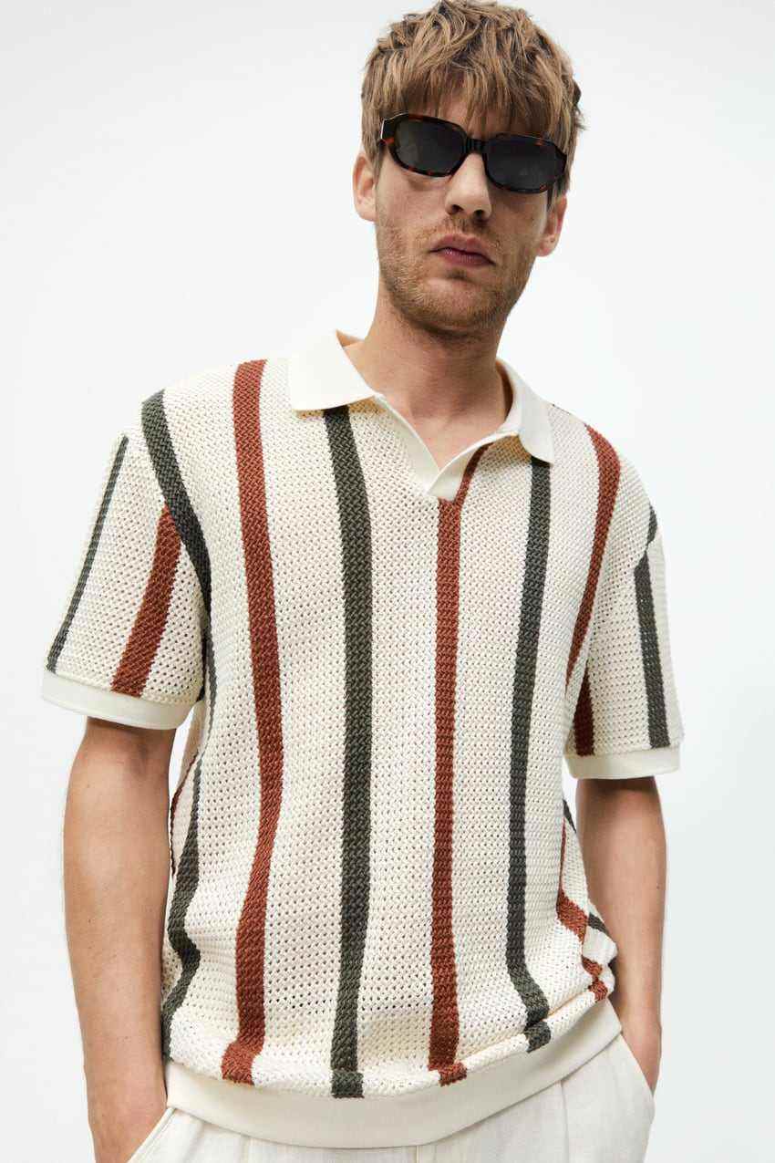 Factory Direct Men’s Vintage Striped Knit Polo Shirt