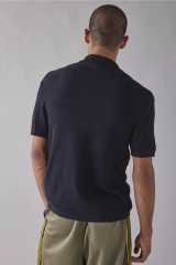 customized Men’s Textured Knit Button-Up Polo Shirt
