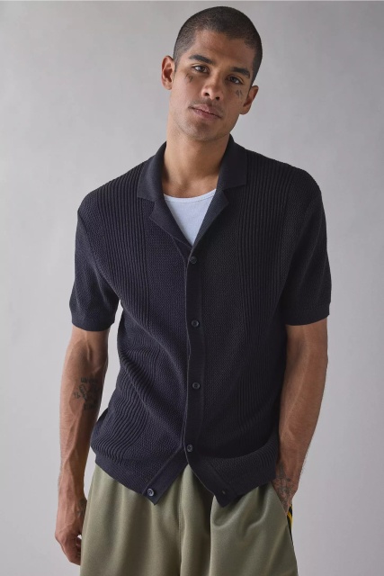 customized Men’s Textured Knit Button-Up Polo Shirt