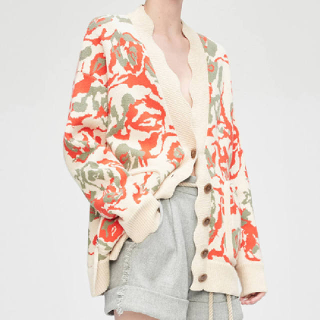Made-to-order Women's Vintage Floral Knit Cardigan Sweater