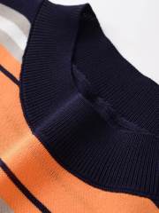 ODM OEM Women's Blue Striped Knit Short Sleeve Sweater