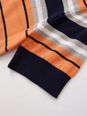 ODM OEM Women's Blue Striped Knit Short Sleeve Sweater
