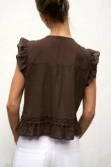 Made-to-order Women's Brown Sheer Pleated Ruffle Blouse