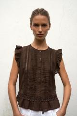 Made-to-order Women's Brown Sheer Pleated Ruffle Blouse