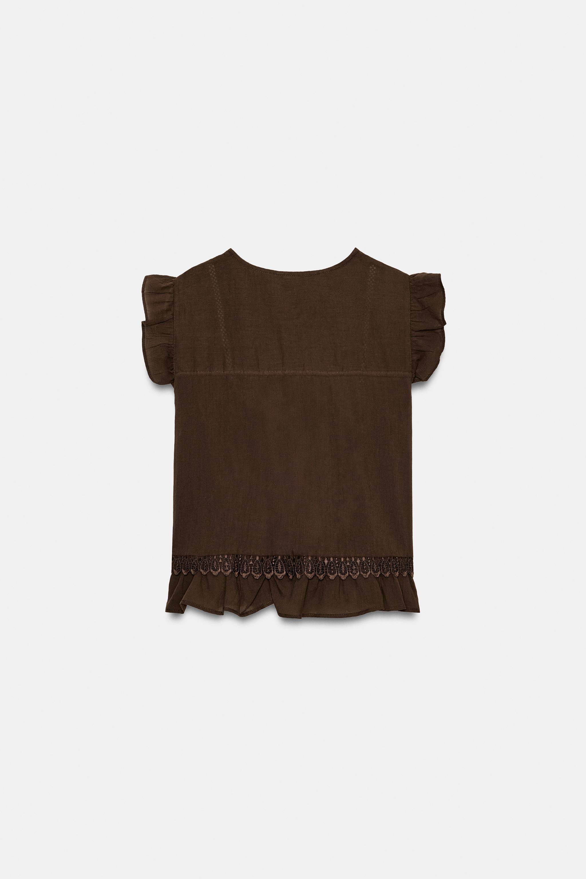 Made-to-order Women's Brown Sheer Pleated Ruffle Blouse