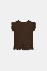 Made-to-order Women's Brown Sheer Pleated Ruffle Blouse