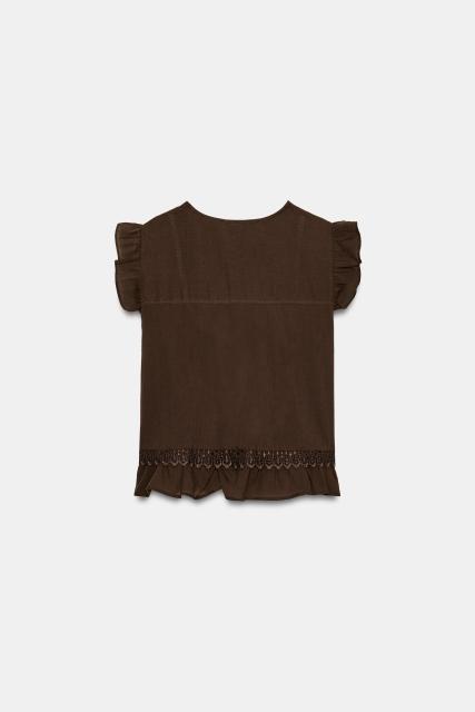 Made-to-order Women's Brown Sheer Pleated Ruffle Blouse