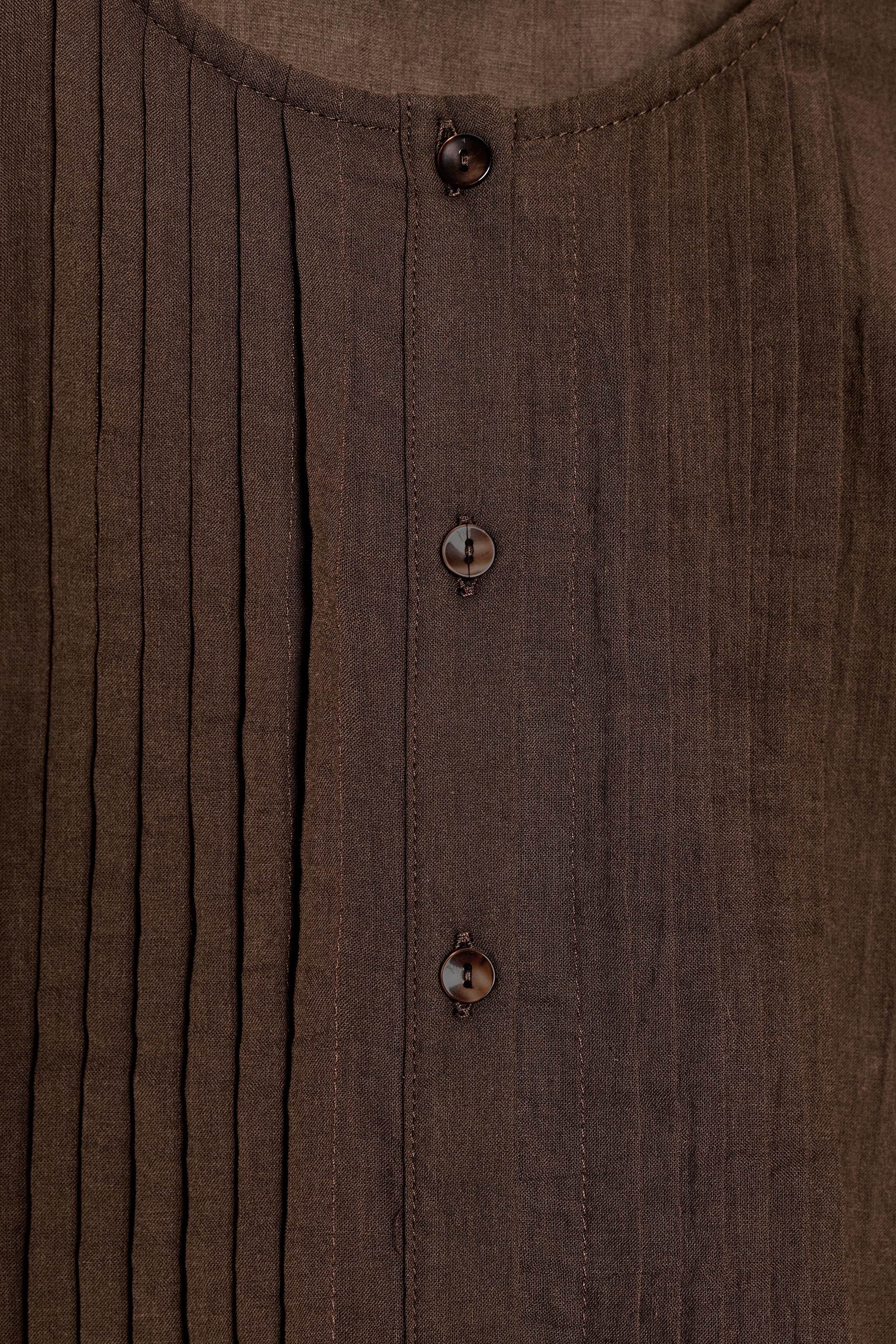 Made-to-order Women's Brown Sheer Pleated Ruffle Blouse