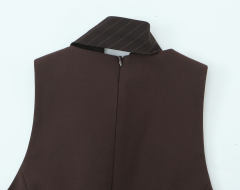 Personalized Women's Brown Tailored Vest Pleated Mini Dress with Tie Detail