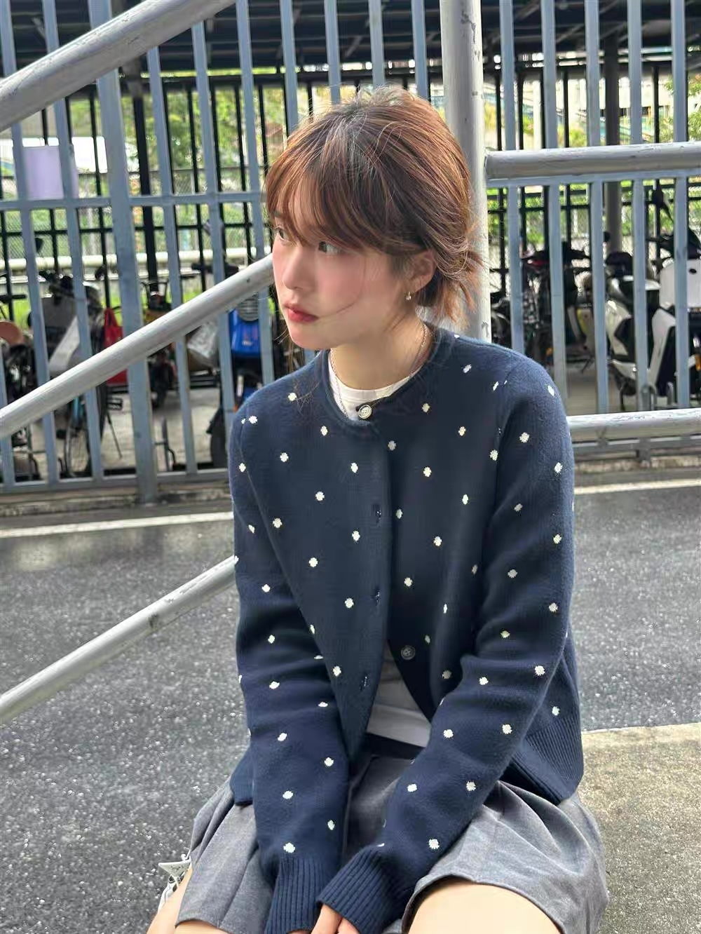 Factory Direct Vintage Polka Dot Knit Cardigan for Women – Soft Casual Button-Up Sweater