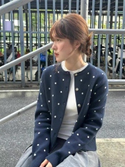 Factory Direct Vintage Polka Dot Knit Cardigan for Women – Soft Casual Button-Up Sweater