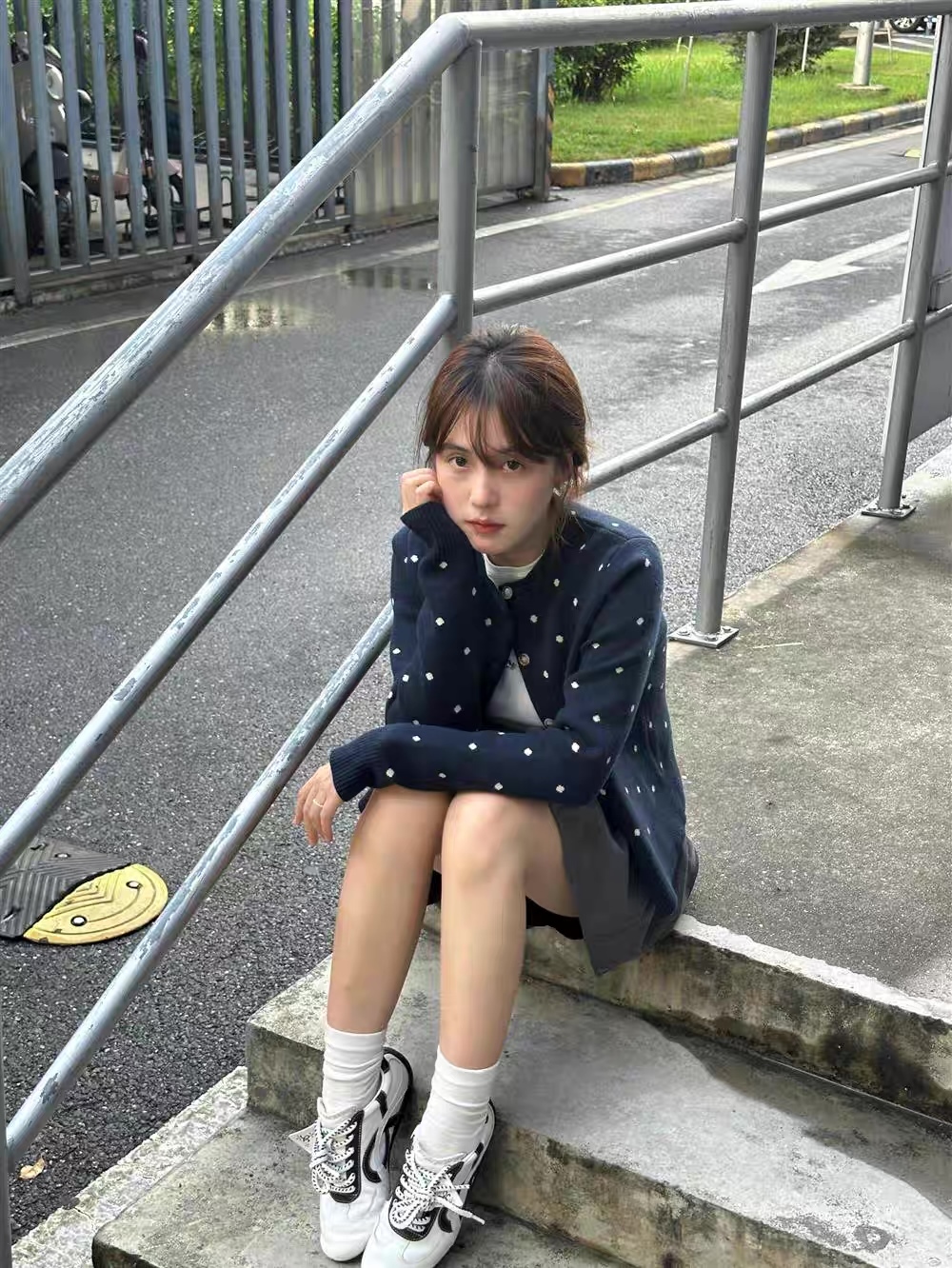 Factory Direct Vintage Polka Dot Knit Cardigan for Women – Soft Casual Button-Up Sweater