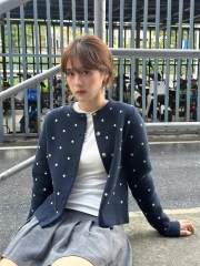 Factory Direct Vintage Polka Dot Knit Cardigan for Women – Soft Casual Button-Up Sweater