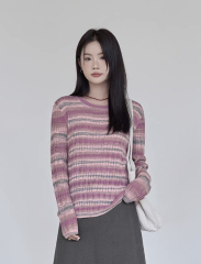 customized Women’s Gradient Striped Knit Sweater – Soft Lightweight Long Sleeve Pullover