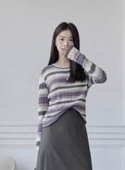 customized Women’s Gradient Striped Knit Sweater – Soft Lightweight Long Sleeve Pullover
