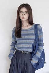 customized Women’s Gradient Striped Knit Sweater – Soft Lightweight Long Sleeve Pullover