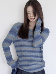 customized Women’s Gradient Striped Knit Sweater – Soft Lightweight Long Sleeve Pullover