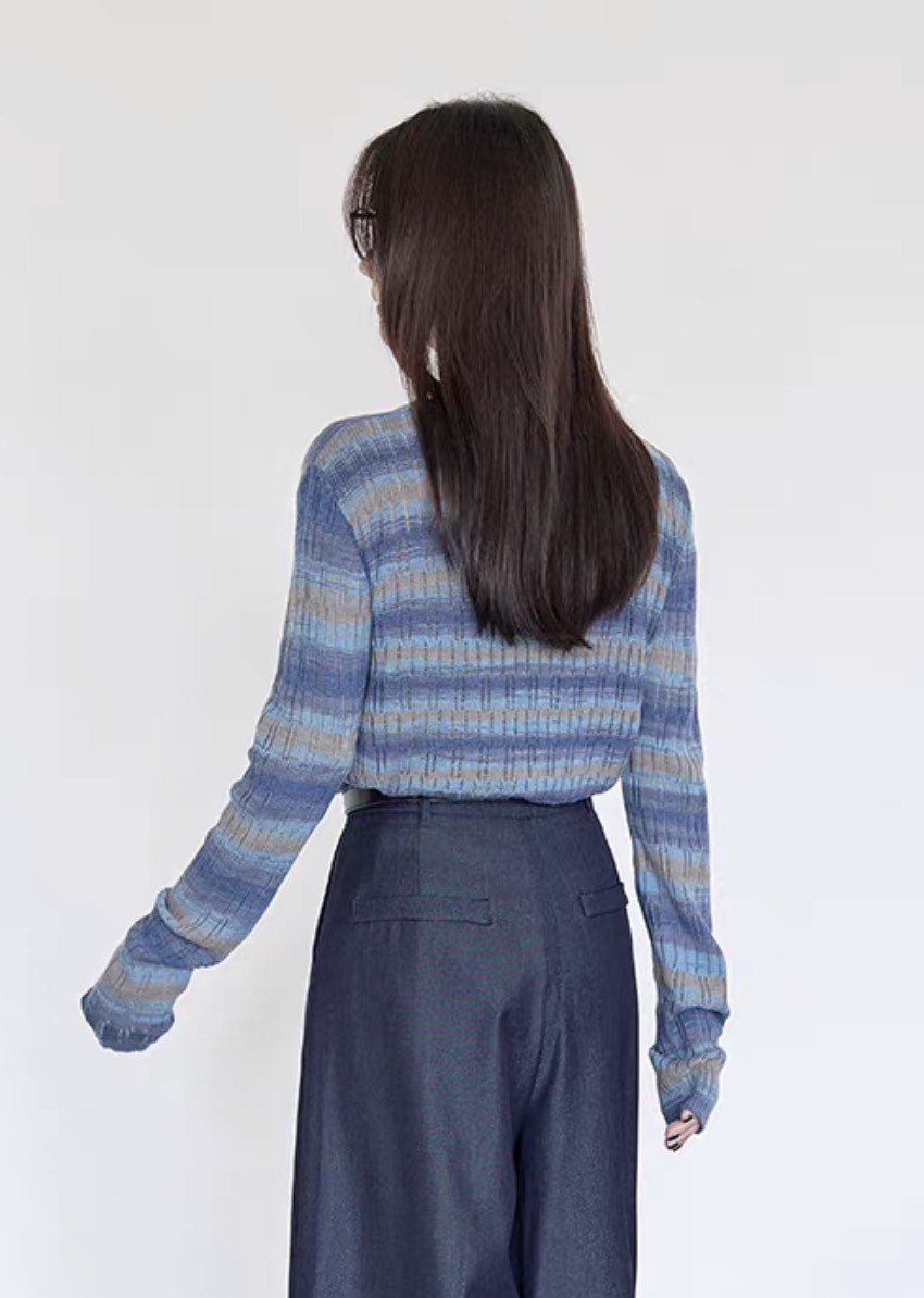 customized Women’s Gradient Striped Knit Sweater – Soft Lightweight Long Sleeve Pullover