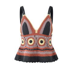 Factory Direct Bohemian Crochet Knit Bralette Top – Multicolor Handmade Floral Pattern Camisole