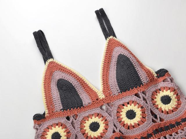 Factory Direct Bohemian Crochet Knit Bralette Top – Multicolor Handmade Floral Pattern Camisole