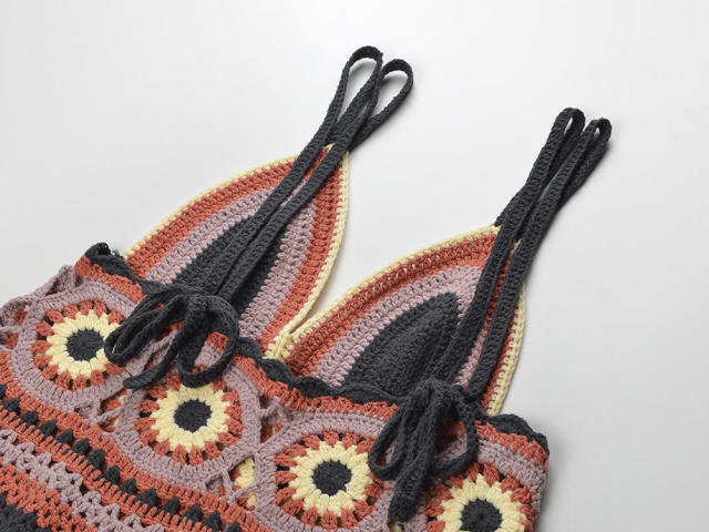 Factory Direct Bohemian Crochet Knit Bralette Top – Multicolor Handmade Floral Pattern Camisole