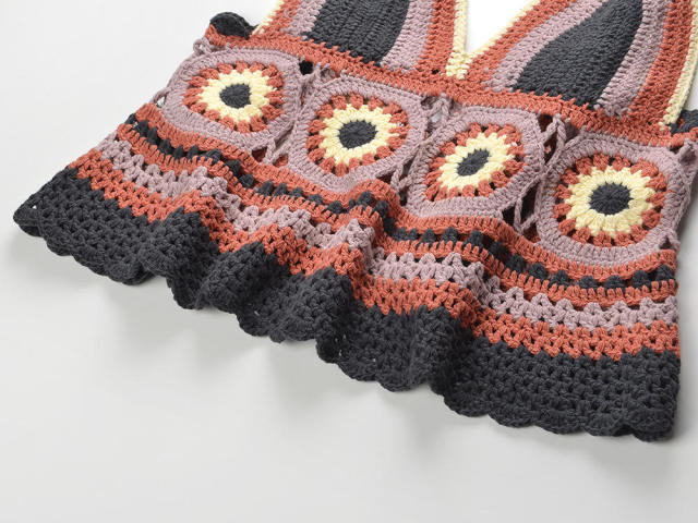 Factory Direct Bohemian Crochet Knit Bralette Top – Multicolor Handmade Floral Pattern Camisole